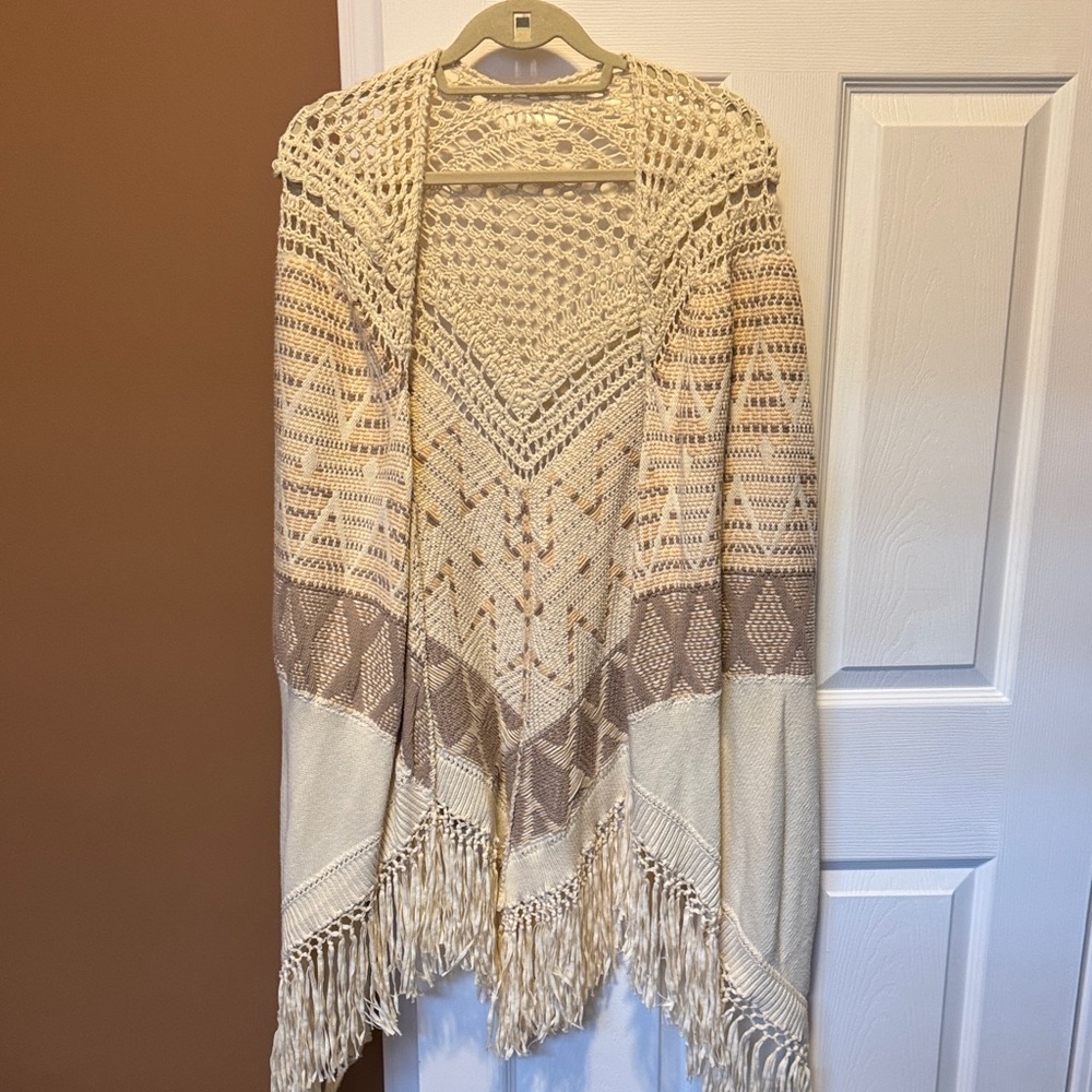 Anthropology Elegant Cream and Tan Women's Poncho